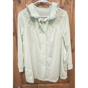Vintage Shadowline Mint Green Lace Trim Nightgown Top Medium Cottagecore